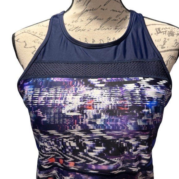 ATHLETA Colorblock Tri-Essentials Tankini Swim Running Top navy Blue Size Large - Picture 3 of 13